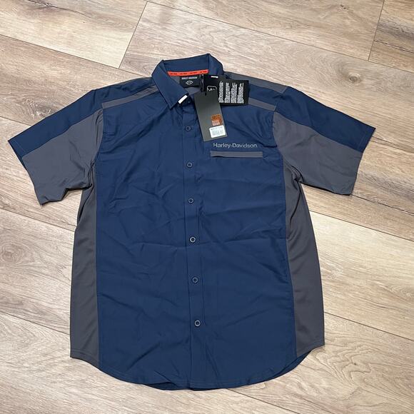 HARLEY-DAVIDSON Men's H-D TECH Quick Dry Shirt Size L In Colorblock Mood Indigo - Picture 3 of 10